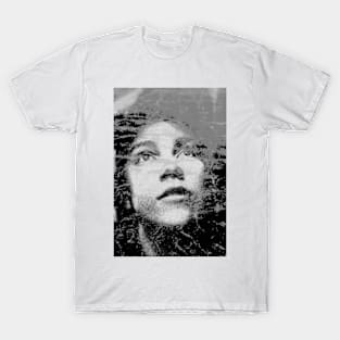 Beautiful girl, looking up. Grayscale, some noise. Weird and beautiful. T-Shirt